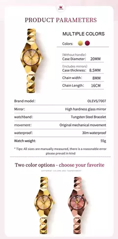 OLEVS Relógio Quartz para Mulheres, Espelho Rhombic, Relógio de Pulso Feminino Impermeável, Tungsten Steel Strap, Luxo, Original, 7007 - loja online