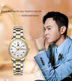 OLEVS-Relógio Quartzo de Luxo Feminino, Elegante, Aço Inoxidável, Luminoso, Impermeável, Data Semana, Vestido Feminino Relógio de Pulso - Wolf Magazine