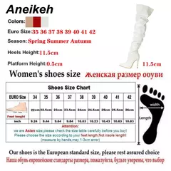 Imagem do Aneikeh-Botas Chelsea de couro acima do joelho para mulheres, salto alto fino, zíperes laterais, sapatos femininos sexy, saltos sólidos, na moda