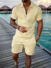 Conjunto de camisa polo e shorts monocromático impresso em 3D masculino, agasalho com zíper, camiseta extragrande, ternos, roupas, moda verão, 2 peças