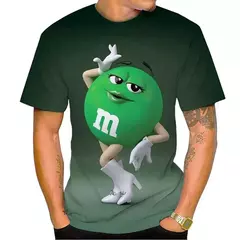 M & m's-Feijão Chocolate Masculino e Feminino T-shirt Estampada em 3D, Casual, Gola Redonda, Manga Curta, Engraçado, Camiseta Infantil, Tops Fofos