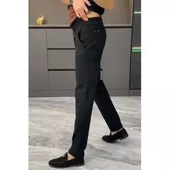 Calça reta masculina com bolsos e zíper, terno monocromático, casual e simples, social e para escritório, tendência da simplicidade, tendência da simplicidade, primavera e outono - loja online