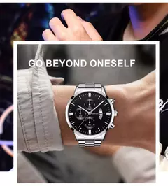 Relógio de pulso masculino de quartzo em aço inoxidável prateado, Relógios de luxo, Relógio de negócios para homens - comprar online