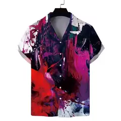 Camisas estampadas em 3D papagaio masculinas, camisas havaianas de praia, manga curta, moda casual, lapela de carreira na internet