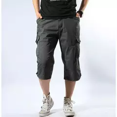 Calção de carga de comprimento longo masculino, calça Capri de algodão elástica casual com vários bolsos, curto tático militar, calções quentes, verão, 5XL