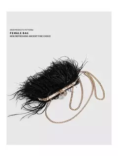 Ostrich Feather Clutch Bag para senhoras, Faux Fur Wallet, anéis de diamante Knuckle, jantar, bolsa de casamento, chique de luxo, moda - loja online