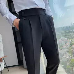 Imagem do Homens estilo britânico ternos calças novo masculino sólido calças de cintura alta alta qualidade formal magro ajuste negócio casual terno calças