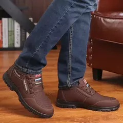 Botas de couro antiderrapante masculinas, tênis de lazer, sapatos de lazer, manter aquecido, algodão, luxo, inverno na internet