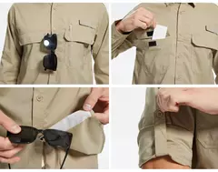 Camisas de pesca casuais de manga comprida UPF 50+ masculinas de verão, camisa tática leve com botões e malha traseira respirável - loja online