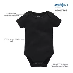 Macacão preto de manga curta para bebês, 100% algodão, bodysuits em branco, bebê recém-nascido, roupas de corpo liso, 0-24 meses, 3pcs - Wolf Magazine