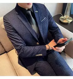 Terno xadrez formal masculino, vestido de noiva noivo, blazer de festa, calças, jaqueta, colete, calças, high-end, casual, escritório, marca na internet