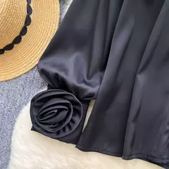 Elegante cetim tridimensional flor manga longa lapela blusa chique vintage moda colheita topo feminino camisas de outono roupas na internet