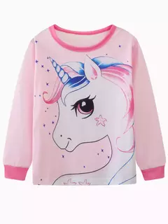 Imagem do Unicórnio cartoon pijama para meninas, manga longa, duas peças set