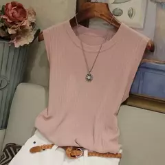 Tops finos sem mangas com o pescoço em O feminino, coletes de malha, blusa casual, camisa verão, nova moda, 2024 - Wolf Magazine
