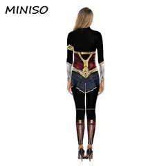 Imagem do Miniso cosplay filme mulher maravilha traje festa de halloween impressão sexy macacão desempenho palco zentai bodysuit roupas femininas