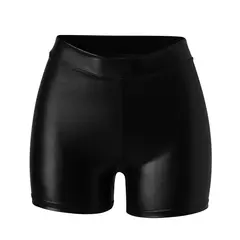 Shorts de couro para mulheres, cintura alta, esticar, empurrar para cima, preto, calças esportivas, fitness, fino, boate sexy, fêmea - Wolf Magazine