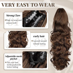 Senhoras agarrar clipe grande onda onda rabo de cavalo peruca fofo invisível grande onda flor de pêra onda rabo de cavalo sintético clip-in uma peça