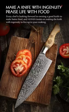Imagem do Hezhen 5 a 6pc conjunto de faca cozinha profissional damasco super aço chef paring santoku afiada cozinhar cozinha com suporte magnético