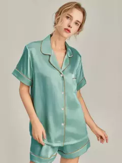 Conjuntos de pijama de seda falsa feminino, pijamas sólidos, noite para dormir, roupas de casa, moda coreana, 2 peças, verão - loja online