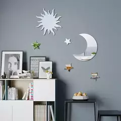 3D Star Moon Shaped Espelho Adesivo de Parede, Auto-adesivo, acrílico, removível, decalques do teto, Sala, Home Decor, DIY, 6pcs na internet