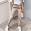 Calça lápis de cintura alta feminina, calça fina feminina, design de botão de bolso, comprimento do tornozelo, moda casual, 2024