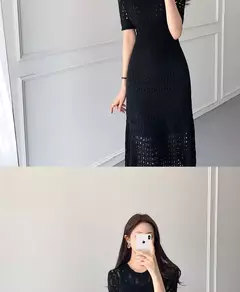 Vestido de malha de manga curta feminino, seda gelada, branco, oco Fashion, Celebridade Linha A, Verão, Novo, 2024 na internet