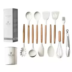 Conjunto de utensílios de cozinha com cabo de madeira, cozinhar ferramentas, utensílios de cozinha, pá, colher, prático, comestível, madeira, 12pcs na internet