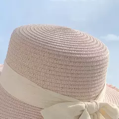 Chapéu de palha com laço feminino, aba larga, top macio, proteção solar, acessórios de praia, verão