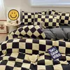Conjunto de cama estilo xadrez, capa de edredom para pele, lençol fronha, roupa de cama de casa, solteiro, completo, queen, king size