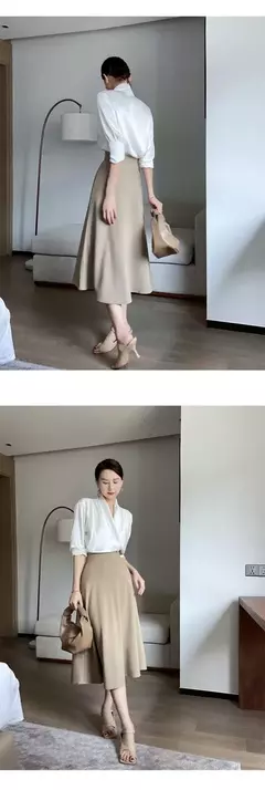Blusa monocromática com decote em v feminina, manga comprida, tops irregulares, roupas de simplicidade e simplicidade, novo temperamento, outono - Wolf Magazine