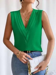 Moda feminina verão novo multi-nível com decote em v cor sólida regata camisa elegante feminino branco sem mangas blusa casual - Wolf Magazine