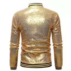Brilhante Sequins Sparkle Bomber Jacket Homens 2023 Mais Novo Ouro Glitter Listrado Zipper Mens Jaquetas E Casacos Festa Dance Show Roupas