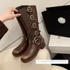 Botas de combate de plataforma para mulheres, salto Zip Chuny, fivela, moda vintage, casual, designer de luxo, Western Mid Calf Shoes