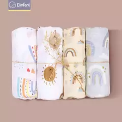 Elinfant-Rainbow Cor Musselina Swaddle Blankets, 100% Algodão, Recém-nascido Bebê Banho Toalha Envoltório, Gift Set Popular, Bambu, 4Pcs