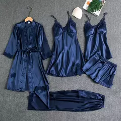 Conjunto de pijama feminino, roupão de seda, roupa de dormir, cami com decote em v, pijamas, pijamas, camisola primavera, 5 peças na internet