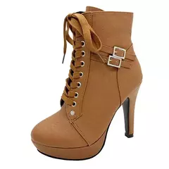 Botas grossas de tornozelo para mulheres, saltos finos, sapatos confortáveis para senhoras, rendas para cima, outono, novo - comprar online