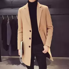 Jaqueta corta-vento longa de algodão masculino, casaco de lã, slim fit, cor pura, casual, moda empresarial, roupa nova, outono, inverno, 2023