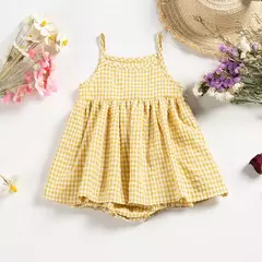 Macacão xadrez sem mangas para bebês, macacão recém-nascido, roupa de uma peça infantil, verão - comprar online