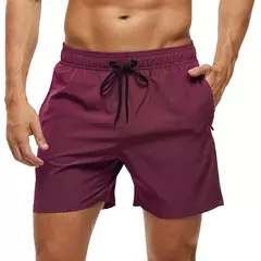 Imagem do Escadch-Shorts Masculina Clássico Cor Sólida Malha Respirável de Forro com Bolsos com Zíper, Moda Banho Verão, Calções de Ginástica, 2022