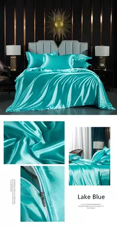 Cama de seda sólida com capa de edredão, lençol, folha plana, fronha, lençol de luxo, rei, rainha, duplo, Twin Size - comprar online