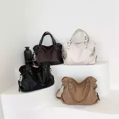 Bolsas de ombro pretas de grande capacidade para mulheres, bolsa de compras monocromática, couro macio, bolsa crossbody, sacola de viagem senhora