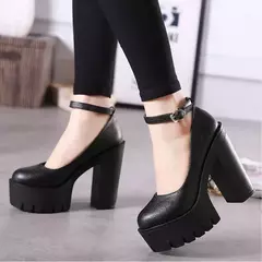 Sapatos Solados Grossos para Mulheres, Salto Alto, Fivela, Bombas de Plataforma, Sapatos De Noiva, Moda Europeia e Americana, Bombas Sexy, 14cm
