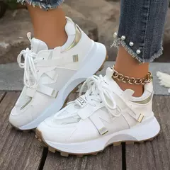 Novas mulheres tênis de malha respirável plataforma tênis feminino casual rendas até ao ar livre sapatos femininos baixo topo zapatos de mujer - loja online
