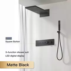 Sistema de chuveiro de bronze preto de luxo wall-mounted led display digital design frio & quente duplo-controle de 4 funções torneira de chuveiro de teto