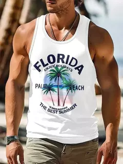 Camisola regata sem mangas estilo havaiano masculina, top casual diário, moda praia ao ar livre, gola redonda, verão, novo, 2022 - comprar online