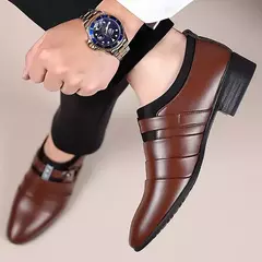 Sapato de couro clássico masculino, Deslizar, Dedo apontado, Oxfords, Formal, Casamento, Festa, Escritório, Negócios, Vestido casual, Masculino