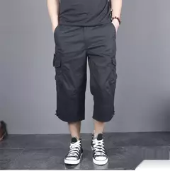 Imagem do Calção de carga de comprimento longo masculino, calça Capri de algodão elástica casual com vários bolsos, curto tático militar, calções quentes, verão, 5XL