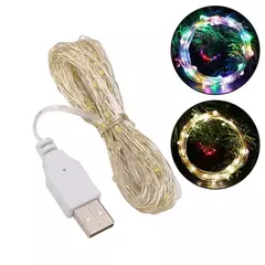 USB LED String Lights para Decoração de Natal, Impermeável Fairy Lights, Cobre Silver Wire, Guirlanda de Luz, Festa de casamento, 1 m, 2 m, 3 m, 5m