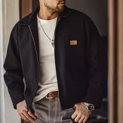 Maden J001 - Casaco de Caça Régua Detroit para Homem de Outono, Tecido de Lã Retro, Bolsos de Algodão Resistente, Design de Colarinho Lapel e Fechadura Ziper na internet