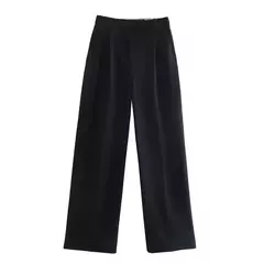 Willshela-Calças direitas femininas com fecho frontal, cintura alta, comprimento total, calças chiques femininas, monocromáticas, moda vintage, senhora - Wolf Magazine